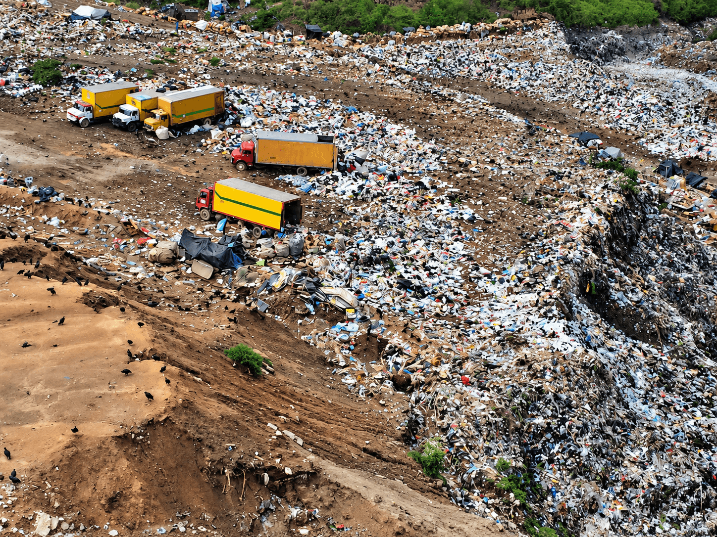 Yellow trucks at the Guatemala City landfill