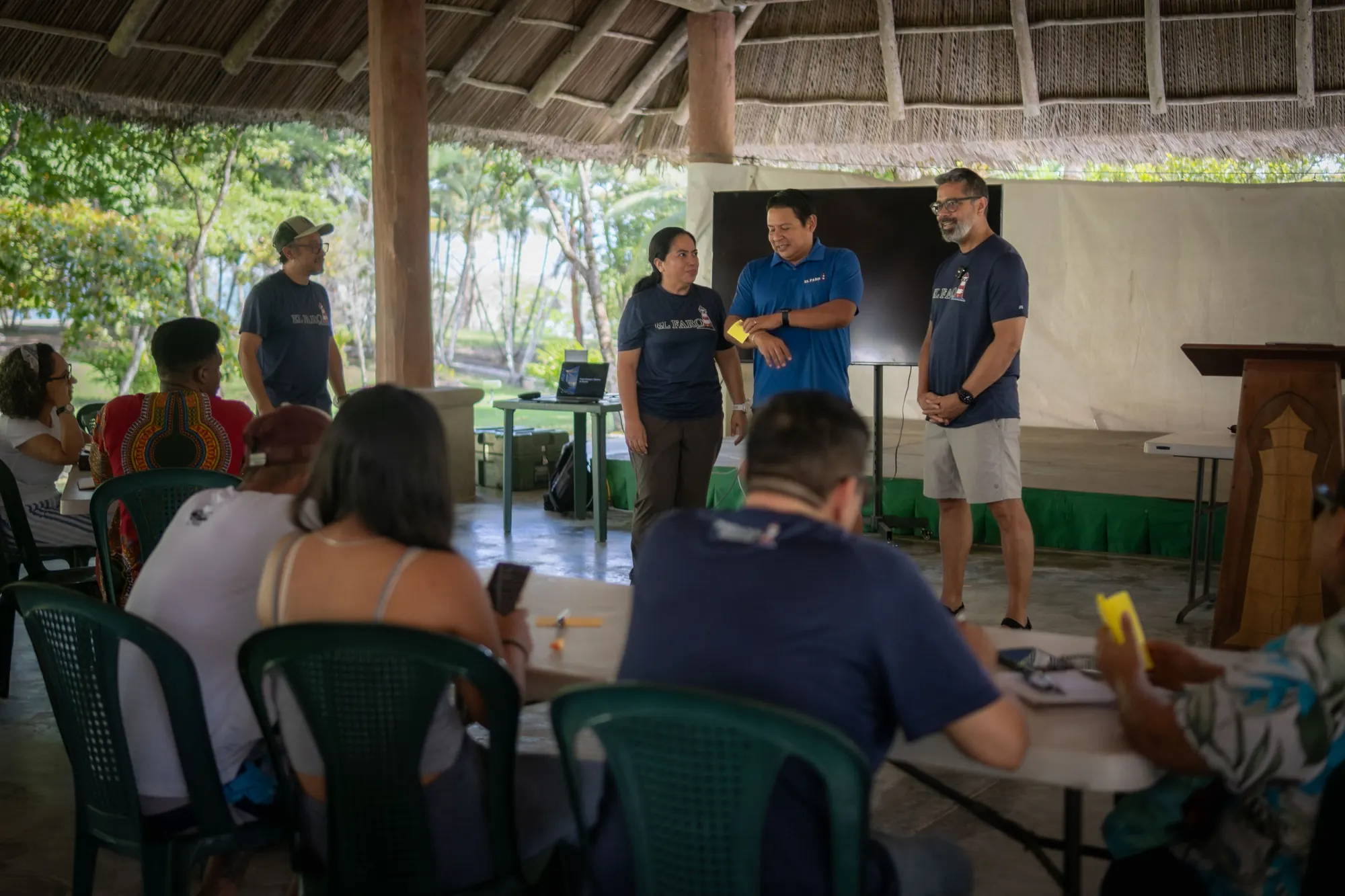 Retreat participants join a guided group conversation.